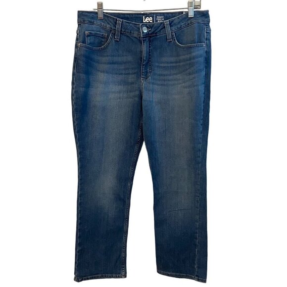 Lee Women Regular Fit Straight Leg Mid‎ Rise Med Wash Jeans Denim Size14p Petite - Picture 1 of 10